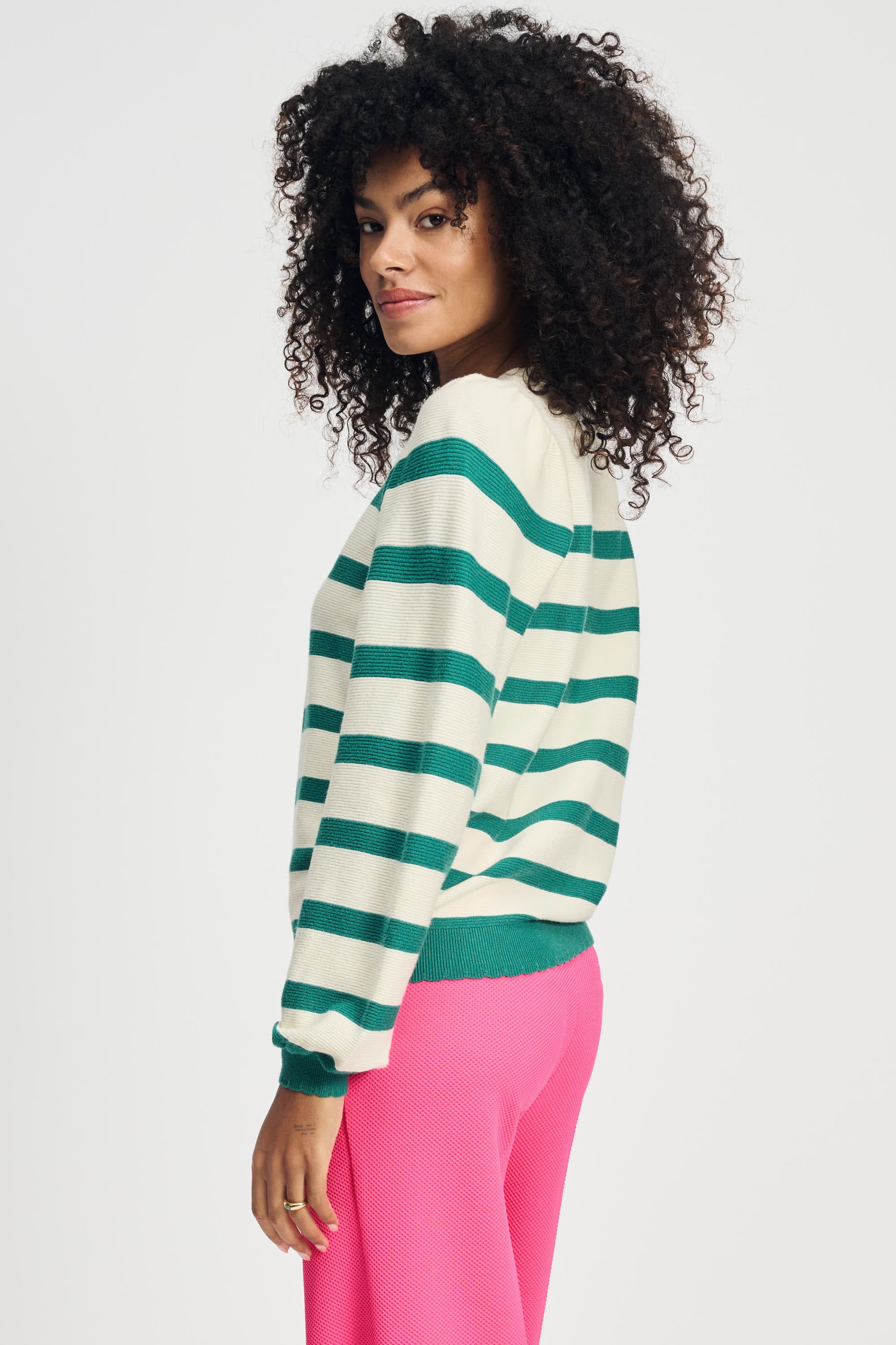 POM Amsterdam Pullovers PULLOVER - Striped Fresh Green