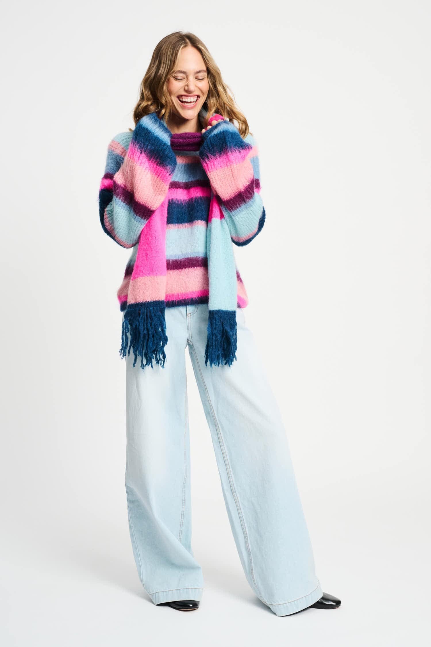 POM Amsterdam Pullovers SWEATER - Brushed Stripes Blue