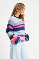 POM Amsterdam Pullovers SWEATER - Brushed Stripes Blue