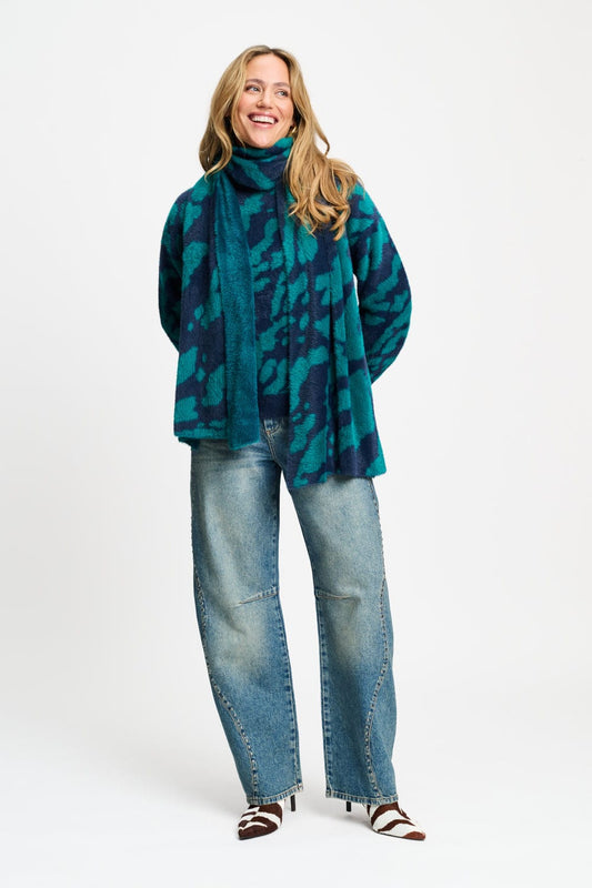 POM Amsterdam Scarves Green / OS SHAWL - Lou Animal Teal Green