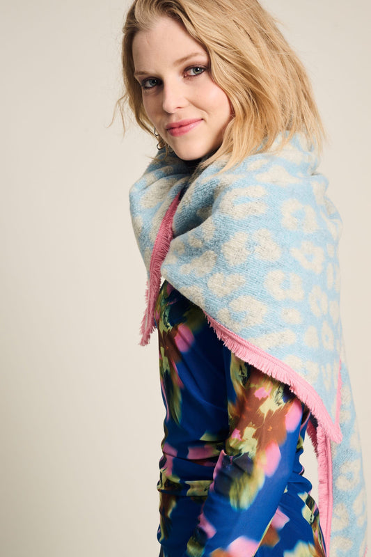 POM Amsterdam Shawls Blue / OS SHAWL - Animal Blue Ecru