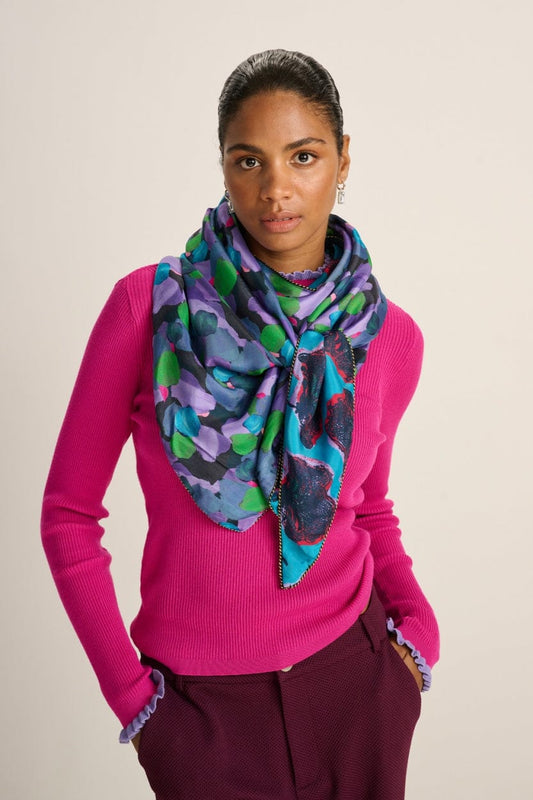 POM Amsterdam Shawls Blue / OS SHAWL - Double Flower Pop Blue
