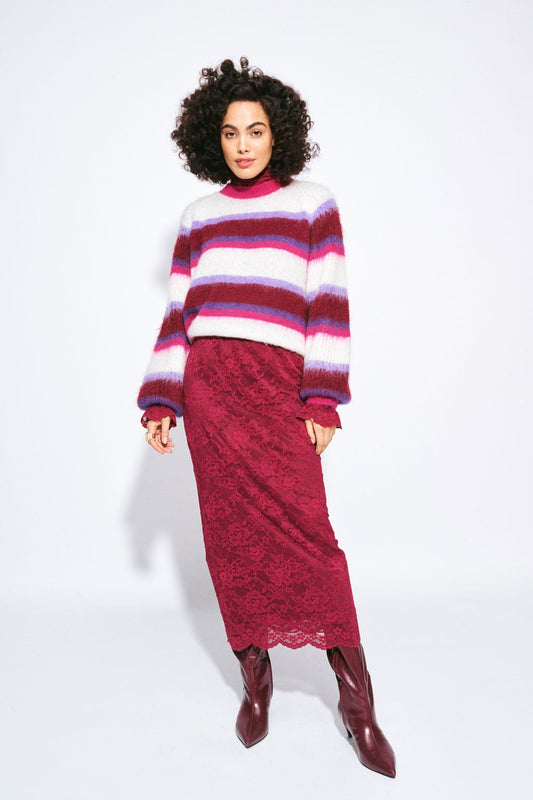 POM Amsterdam Skirts Red / 34 SKIRT - Holly Lace Burgundy Red