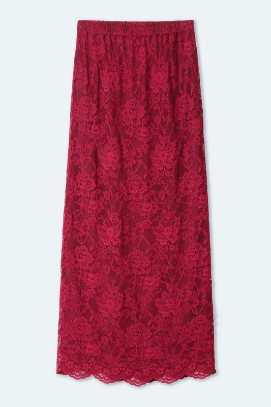 POM Amsterdam Skirts SKIRT - Holly Lace Burgundy Red