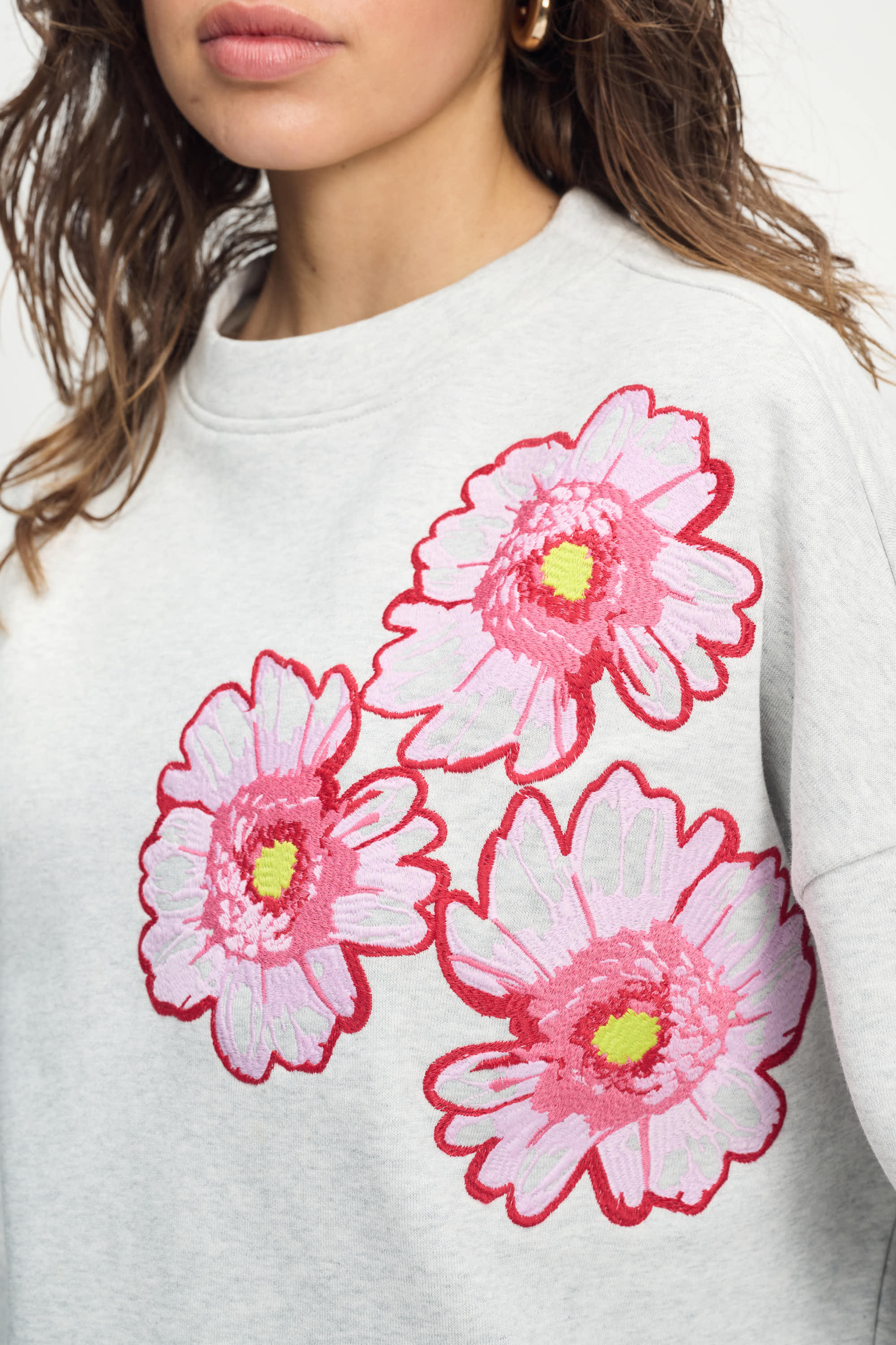 POM Amsterdam Sweaters SWEATER - Floral Grey Melange