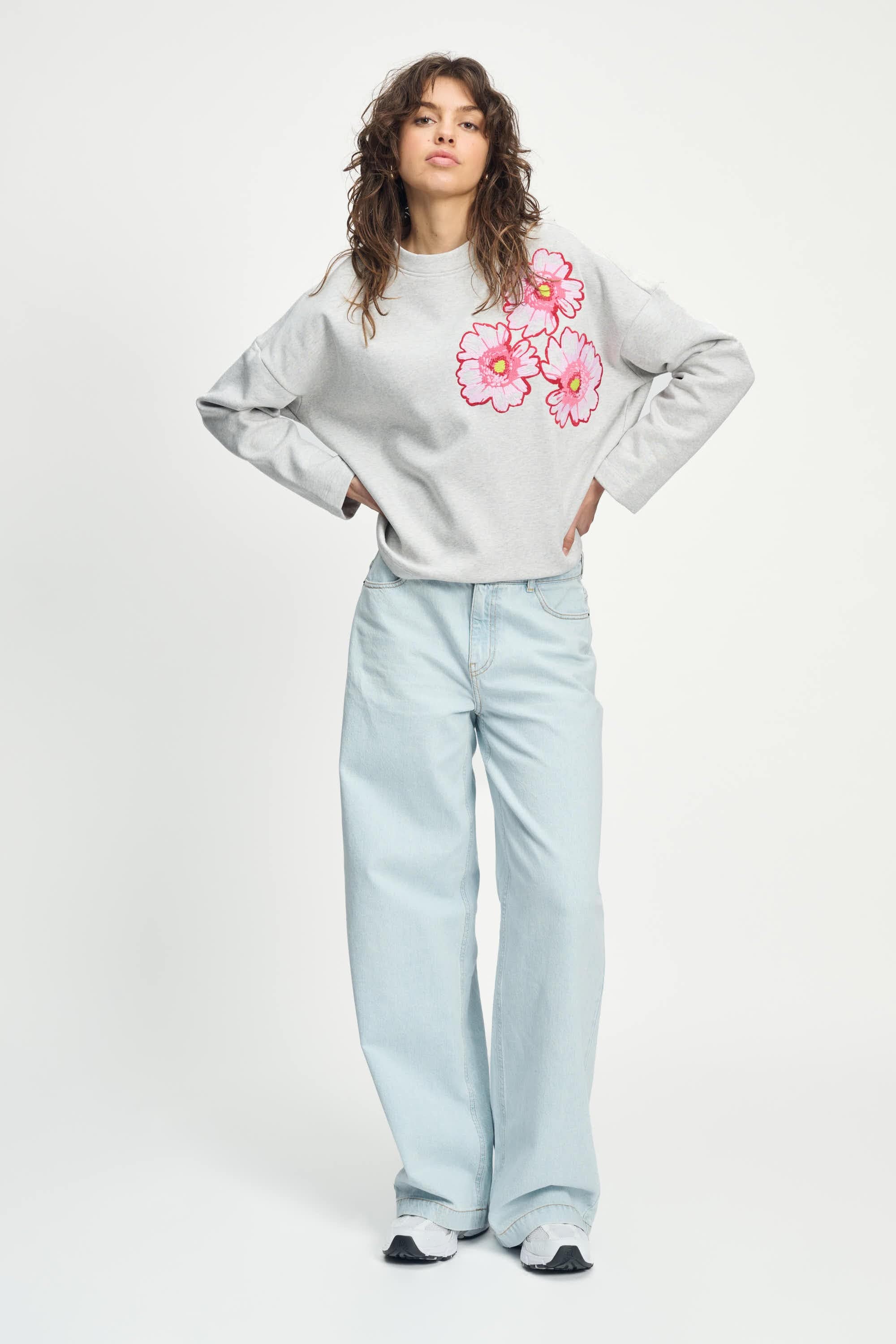 POM Amsterdam Sweaters SWEATER - Floral Grey Melange