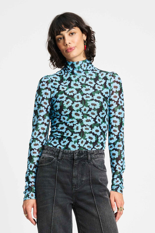 POM Amsterdam Tops Blue / 34 TURTLENECK - Wild Flowers Blue