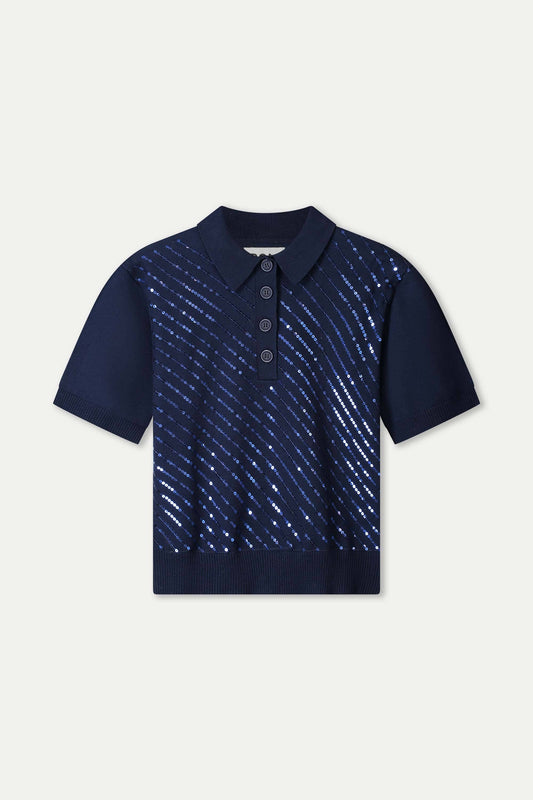 POM Amsterdam Tops TOP - Polo Sequins Night Blue