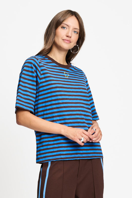 POM Amsterdam Tshirts Multi colour / 34 T-SHIRT - Tyra Striped Brown Blue