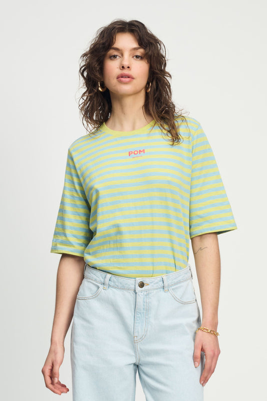 POM Amsterdam Tshirts Multi colour / 34 TSHIRT - Striped Lime Blue