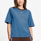 POM Amsterdam Tshirts T-SHIRT - Tyra Striped Brown Blue