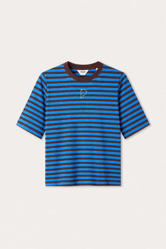 POM Amsterdam Tshirts T-SHIRT - Tyra Striped Brown Blue
