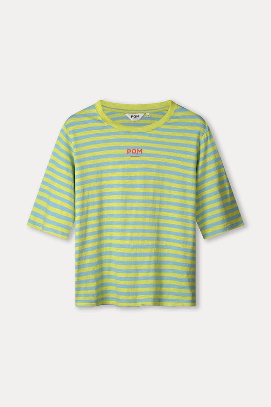 POM Amsterdam Tshirts TSHIRT - Striped Lime Blue