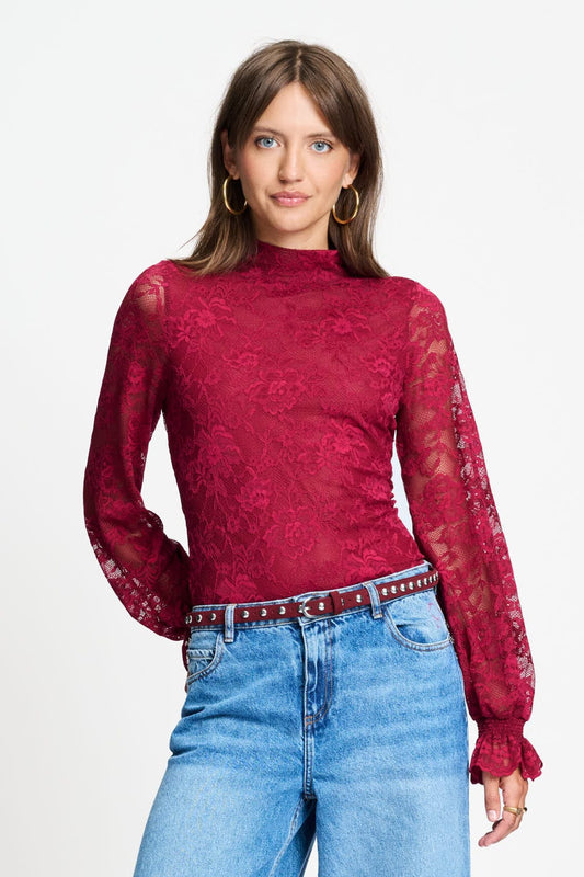 POM Amsterdam Turtlenecks Red / 34 TURTLENECK - Ruby Lace Burgundy Red