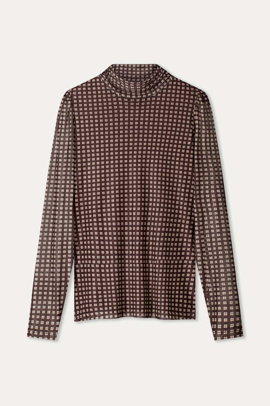 POM Amsterdam Turtlenecks TURTLENECK - Romi Mesh Check Brown